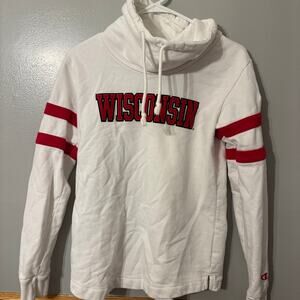 Wisconsin Badgers Women’s Champion Hoodie Turtle Neck Sweatshirt White Small